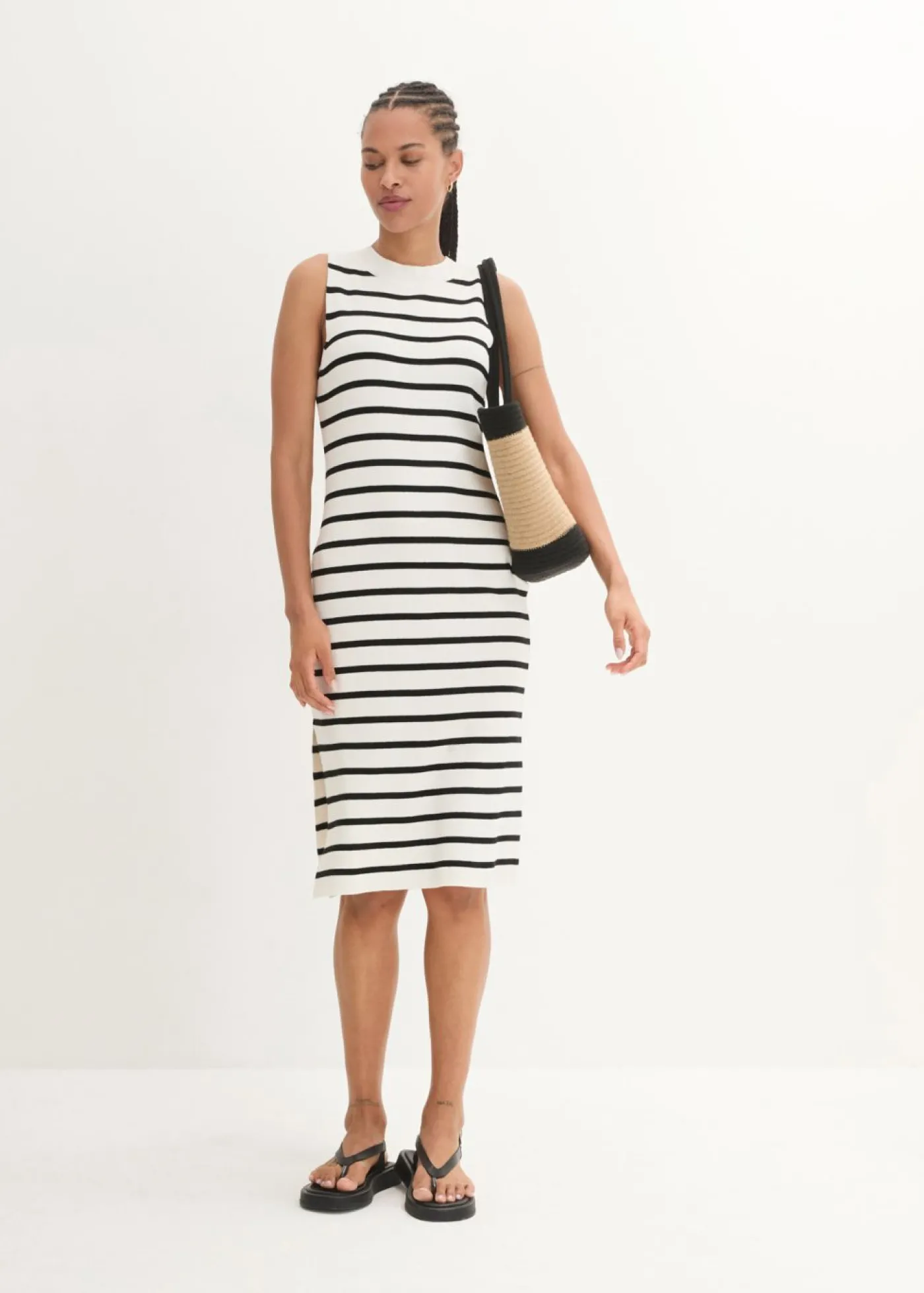 bonprix bonprix Vestido de punto blanco lana-negro con rayas Best