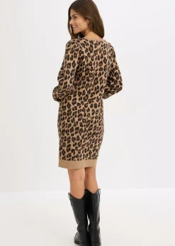 bonprix bonprix Vestido de punto Beige con estampado de leopardo Clearance