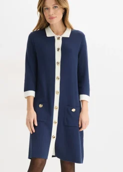 bonprix bonprix Vestido de punto Azul marino + blanco lana
