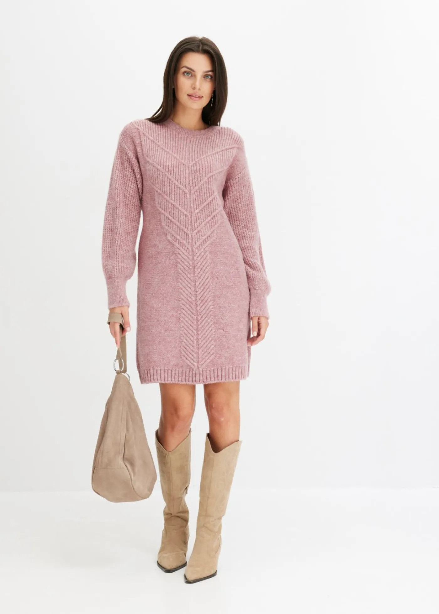 bonprix bonprix Vestido de punto rosa pálido moteado Outlet