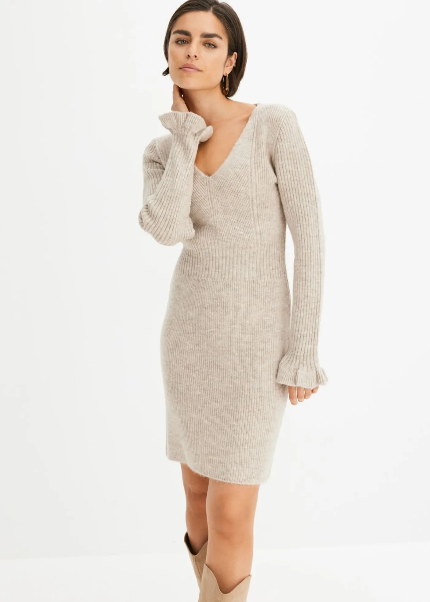 bonprix bonprix Vestido de punto arena moteado Outlet