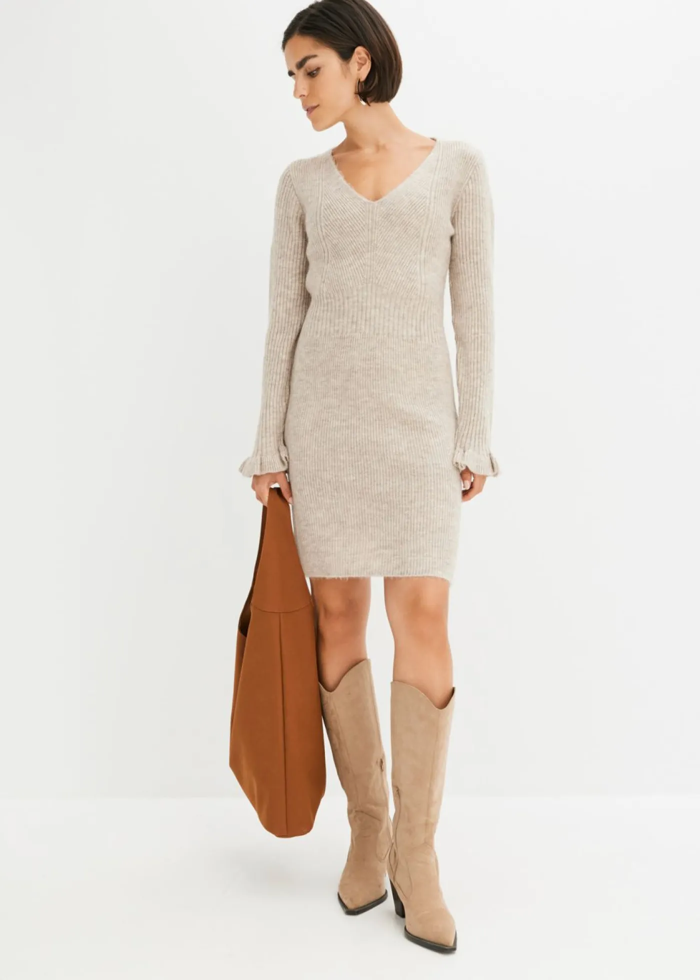 bonprix bonprix Vestido de punto arena moteado Outlet