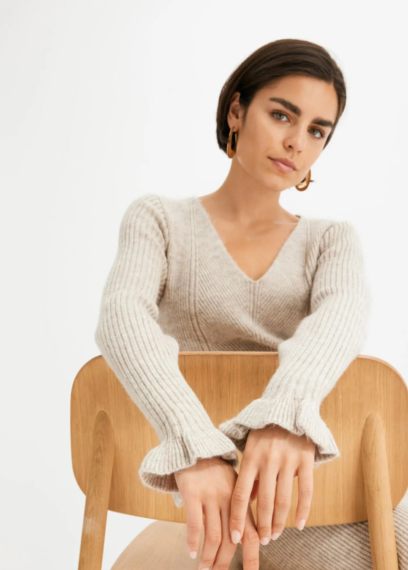 bonprix bonprix Vestido de punto arena moteado Outlet