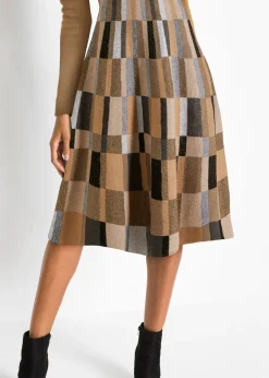 bonprix bonprix Vestido de punto a cuadros camello/marrón a cuadros Clearance