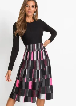bonprix bonprix Vestido de punto a cuadros Gris-negro-rosa de cuadros Outlet