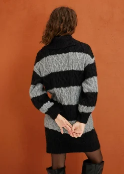 bonprix bonprix Vestido de punto a rayas negro-gris jaspeado con rayas Hot