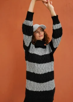 bonprix bonprix Vestido de punto a rayas negro-gris jaspeado con rayas Hot