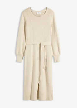 bonprix bonprix Vestido de punto acanalado de mezcla de viscosa fluida gris guijarro moteado Outlet