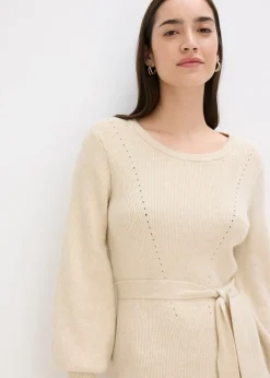 bonprix bonprix Vestido de punto acanalado de mezcla de viscosa fluida gris guijarro moteado Outlet