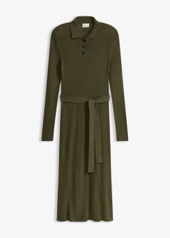 bonprix bonprix Vestido de punto acanalado de mezcla de viscosa Verde oliva oscuro