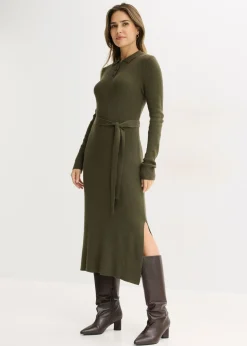 bonprix bonprix Vestido de punto acanalado de mezcla de viscosa Verde oliva oscuro
