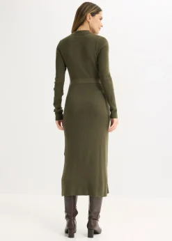 bonprix bonprix Vestido de punto acanalado de mezcla de viscosa Verde oliva oscuro