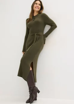 bonprix bonprix Vestido de punto acanalado de mezcla de viscosa Verde oliva oscuro