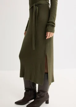 bonprix bonprix Vestido de punto acanalado de mezcla de viscosa Verde oliva oscuro