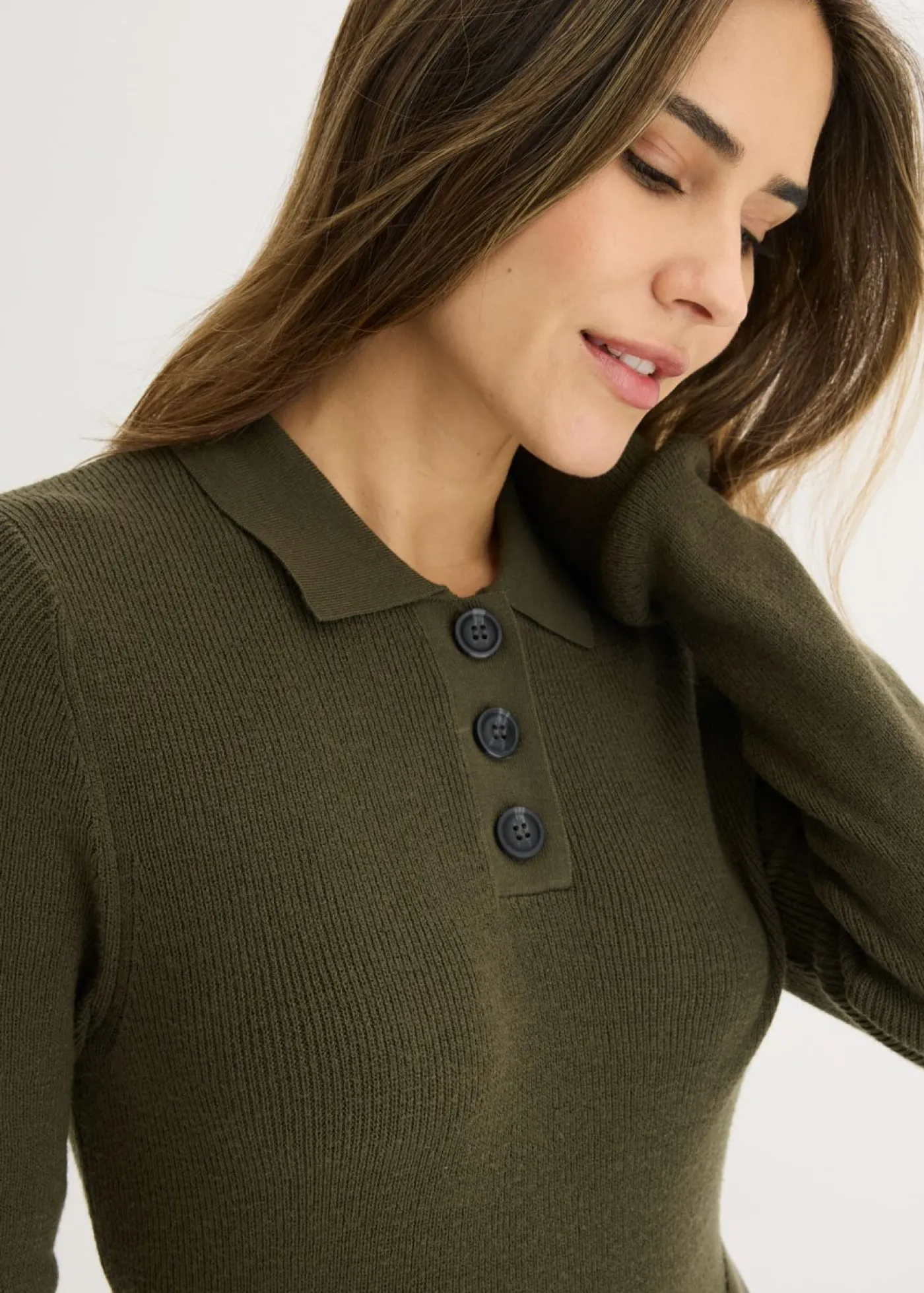 bonprix bonprix Vestido de punto acanalado de mezcla de viscosa Verde oliva oscuro