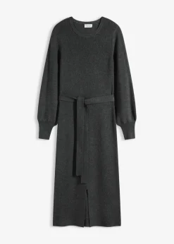 bonprix bonprix Vestido de punto acanalado de mezcla de viscosa fluida antracita jaspeado moteado Best