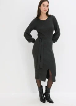bonprix bonprix Vestido de punto acanalado de mezcla de viscosa fluida antracita jaspeado moteado Best