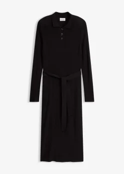 bonprix bonprix Vestido de punto acanalado de mezcla de viscosa Negro Sale