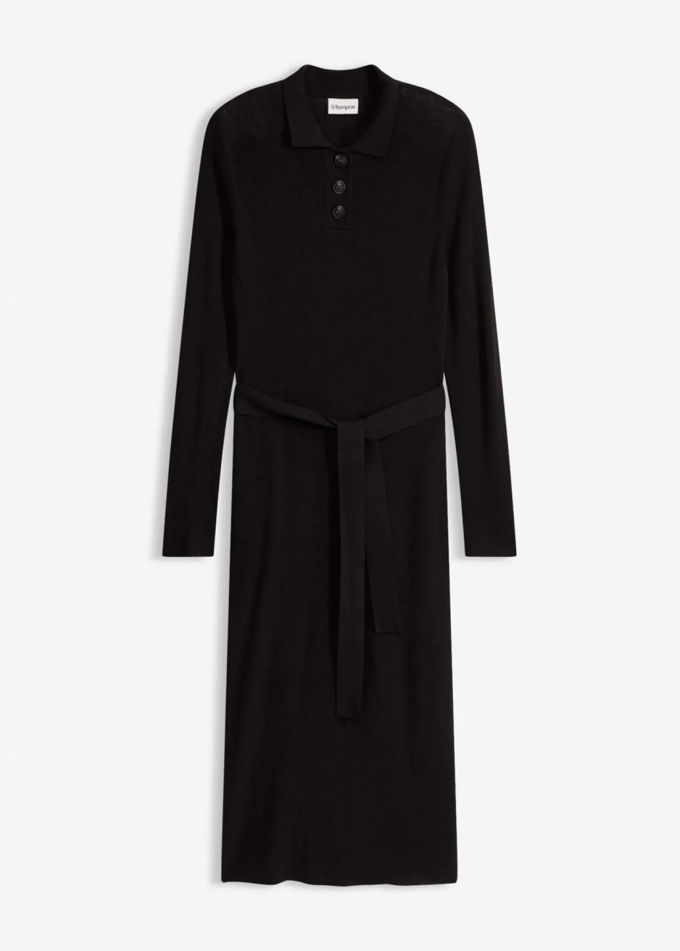 bonprix bonprix Vestido de punto acanalado de mezcla de viscosa Negro Sale