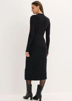 bonprix bonprix Vestido de punto acanalado de mezcla de viscosa Negro Sale