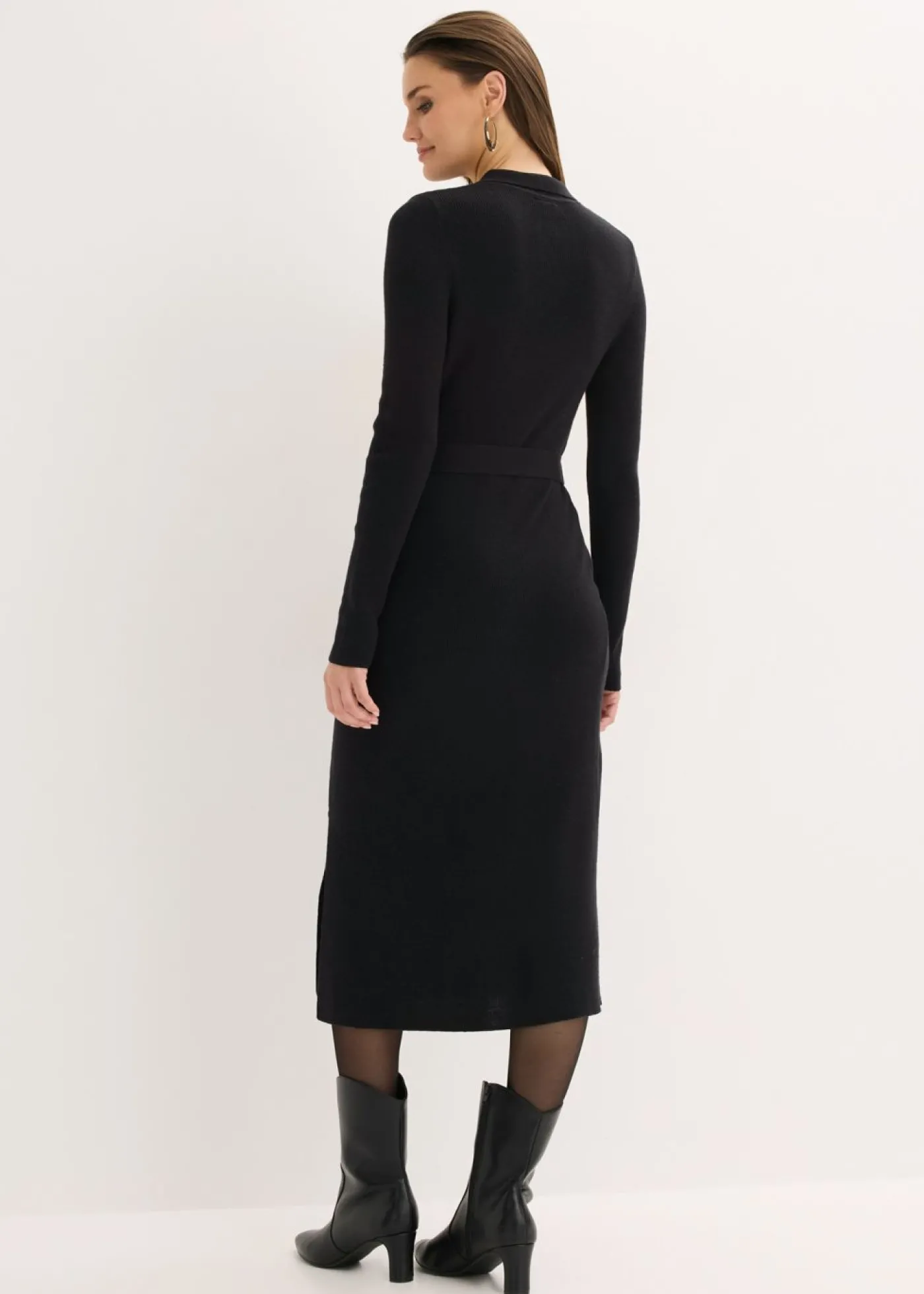 bonprix bonprix Vestido de punto acanalado de mezcla de viscosa Negro Sale