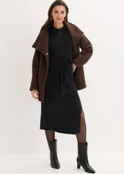 bonprix bonprix Vestido de punto acanalado de mezcla de viscosa Negro Sale