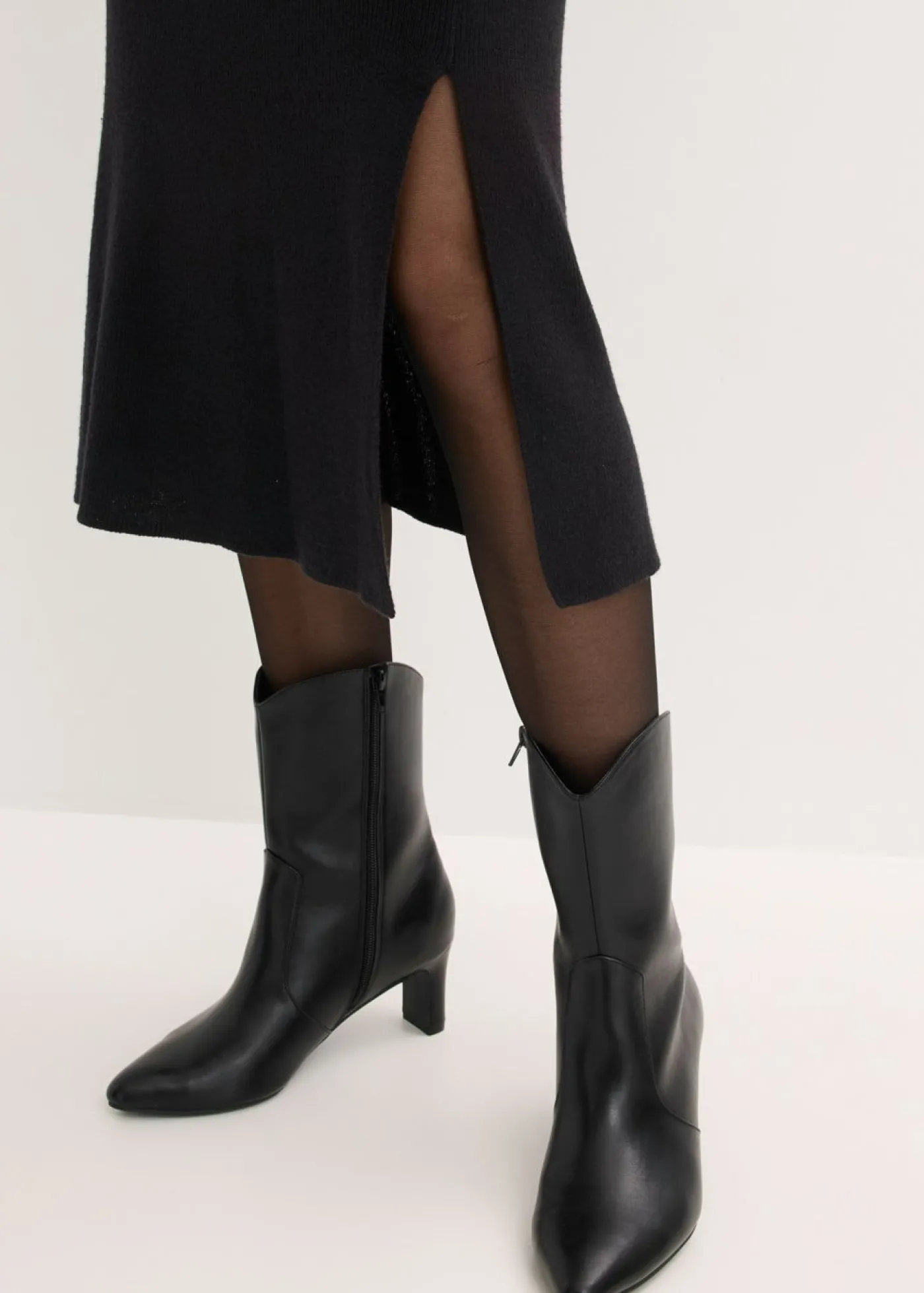 bonprix bonprix Vestido de punto acanalado de mezcla de viscosa Negro Sale