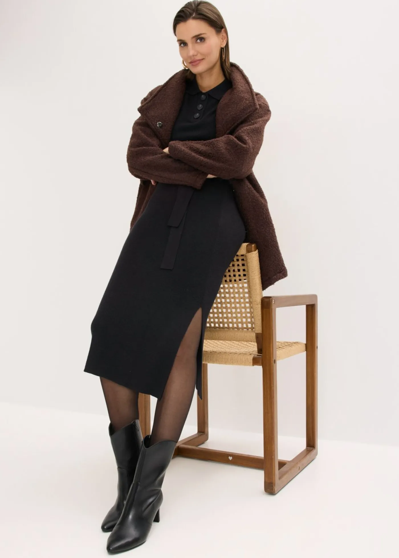 bonprix bonprix Vestido de punto acanalado de mezcla de viscosa Negro Sale