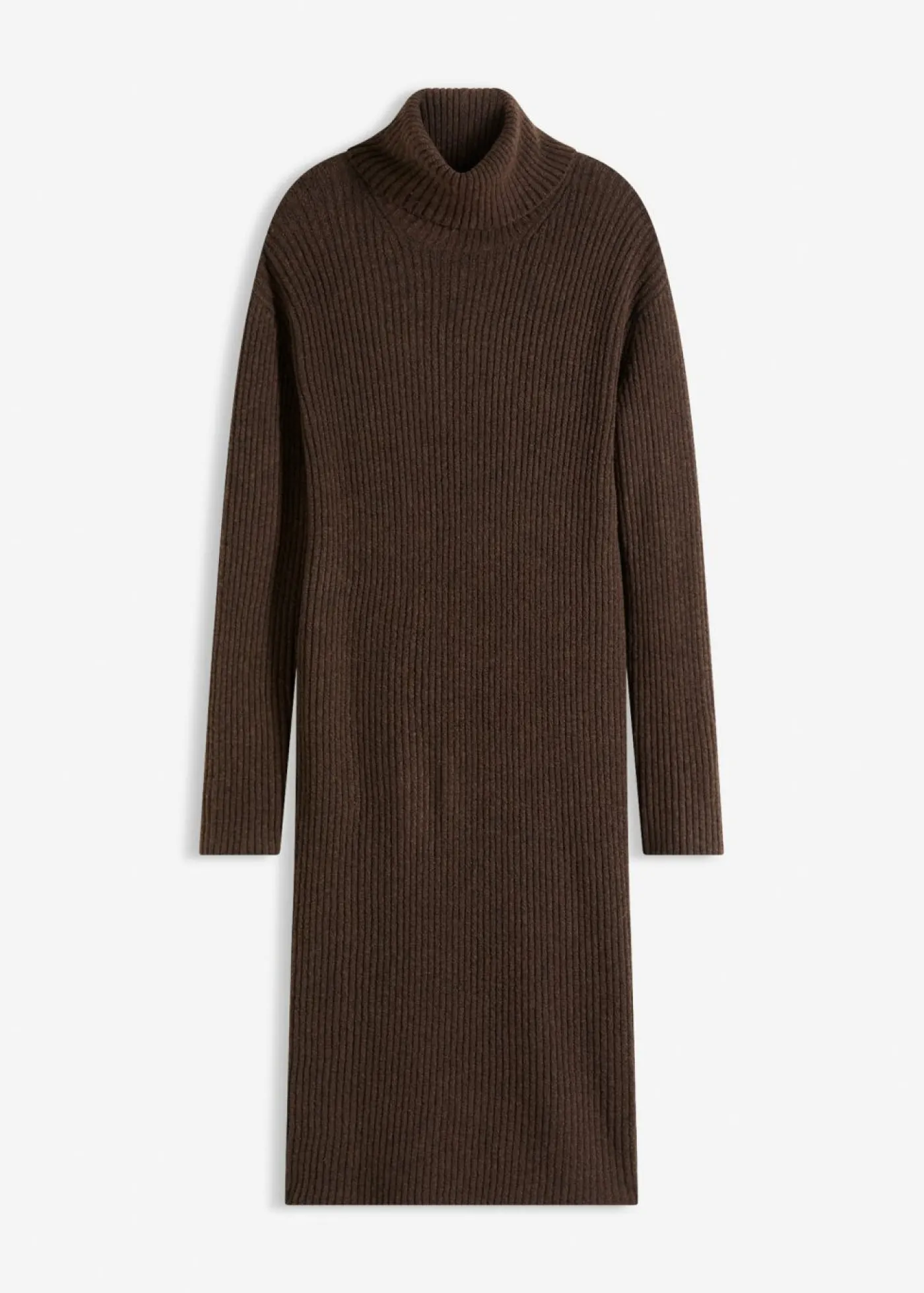 bonprix bonprix Vestido de punto acanalado con cuello vuelto marrón arcilla Online