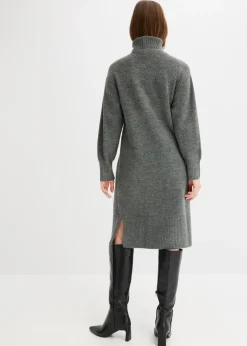 bonprix bonprix Vestido de punto con abertura Antracita jaspeado Discount