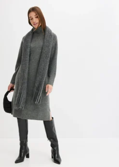 bonprix bonprix Vestido de punto con abertura Antracita jaspeado Discount