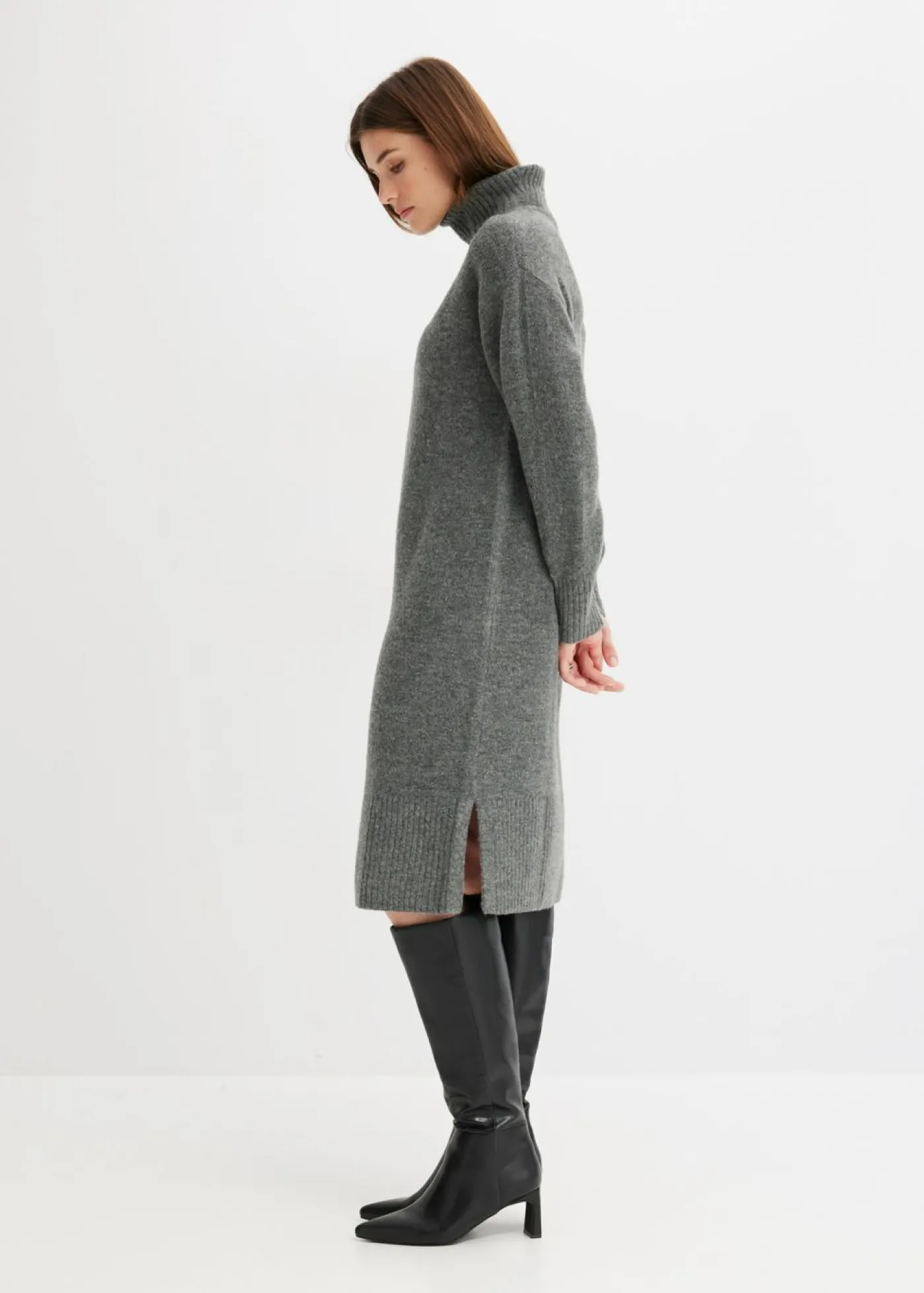 bonprix bonprix Vestido de punto con abertura Antracita jaspeado Discount