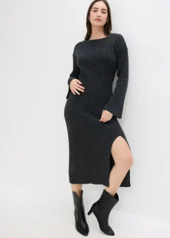 bonprix bonprix Vestido de punto con abertura Antracita jaspeado Best