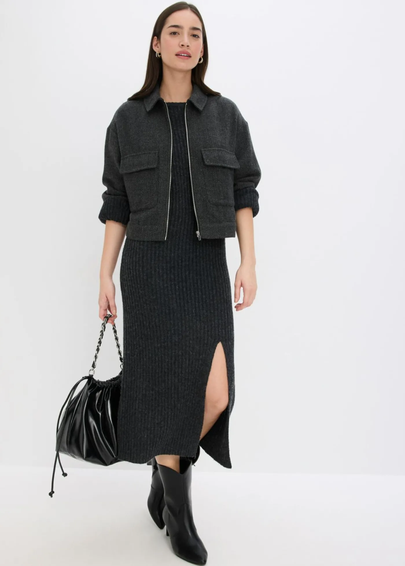 bonprix bonprix Vestido de punto con abertura Antracita jaspeado Best