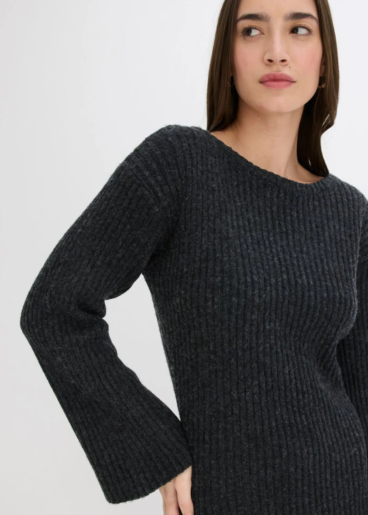 bonprix bonprix Vestido de punto con abertura Antracita jaspeado Best