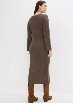 bonprix bonprix Vestido de punto con abertura marrón arcilla Hot