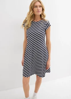 bonprix bonprix Vestido de punto con ajuste favorecedor azul marino-blanco con rayas Hot