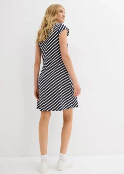 bonprix bonprix Vestido de punto con ajuste favorecedor azul marino-blanco con rayas Hot