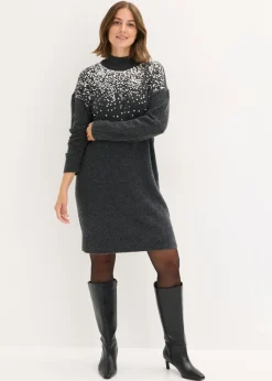 bonprix bonprix Vestido de punto con aplicaciones de lentejuelas Antracita jaspeado Discount