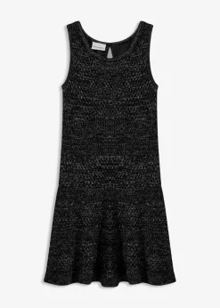 bonprix bonprix Vestido de punto con aspecto de ganchillo Negro-plata New