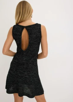 bonprix bonprix Vestido de punto con aspecto de ganchillo Negro-plata New