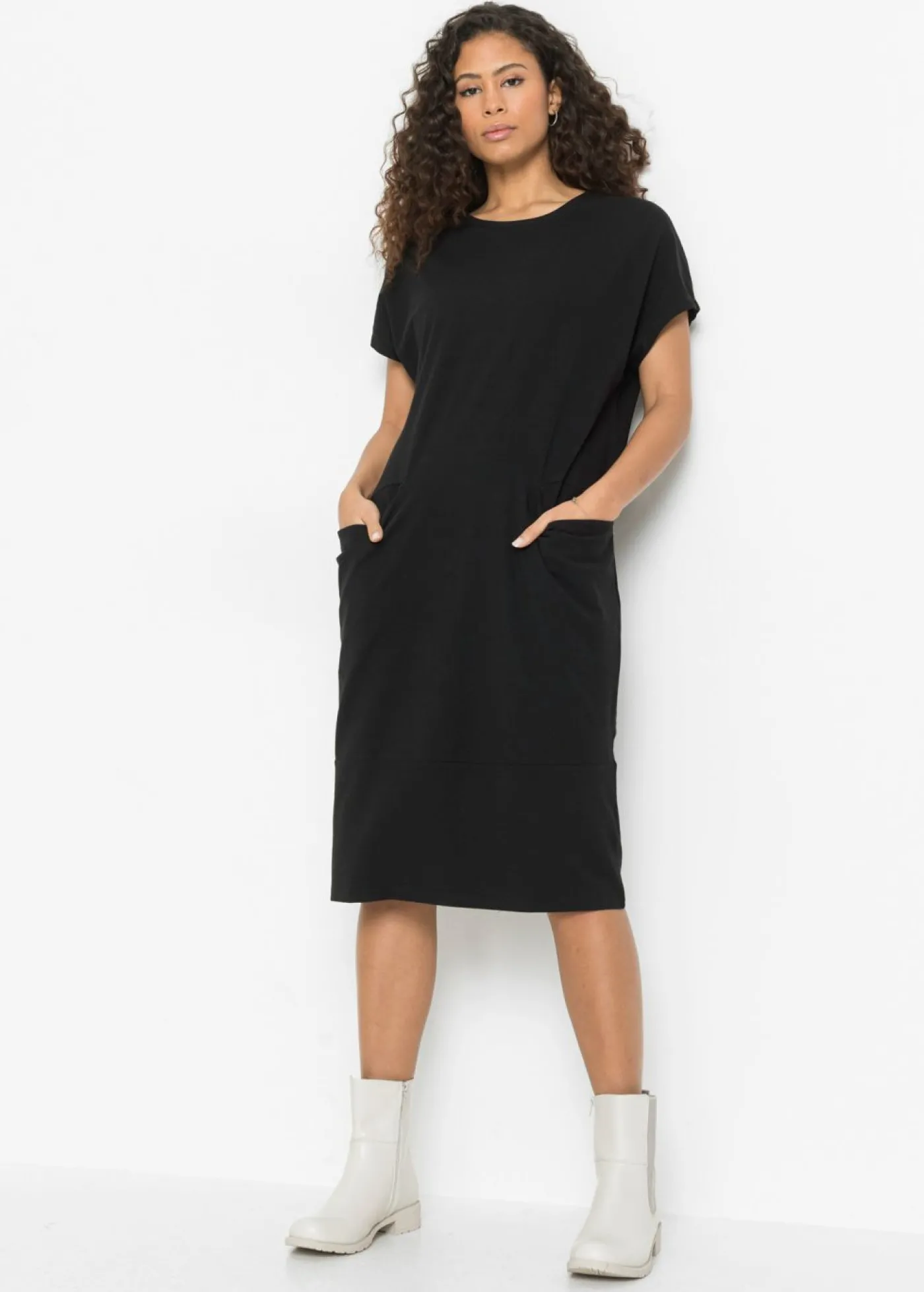 bonprix bonprix Vestido de punto con bolsillos Negro Outlet