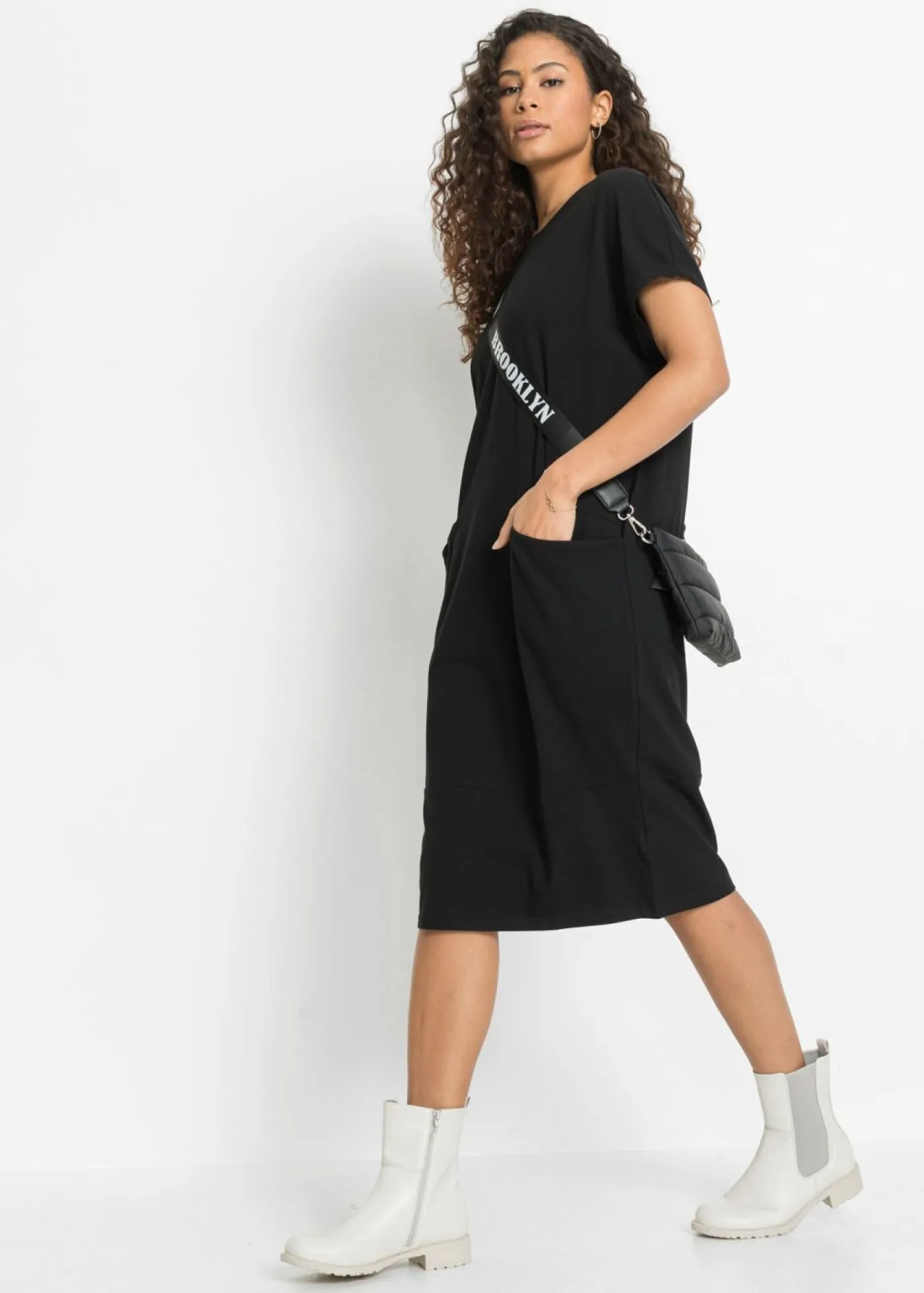 bonprix bonprix Vestido de punto con bolsillos Negro Outlet