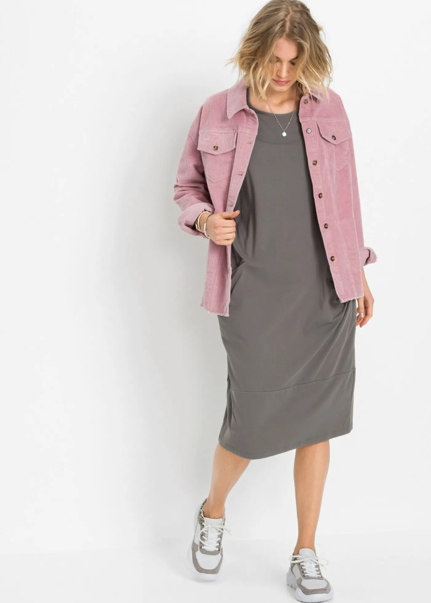 bonprix bonprix Vestido de punto con bolsillos Gris New