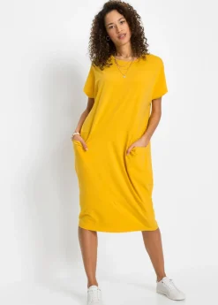 bonprix bonprix Vestido de punto con bolsillos Amarillo azafrán Clearance