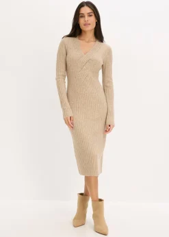 bonprix bonprix Vestido de punto con contenido de lana Gris guijarro jaspeado