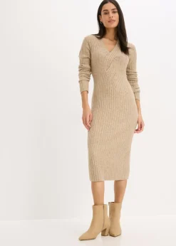 bonprix bonprix Vestido de punto con contenido de lana Gris guijarro jaspeado