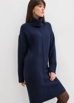 bonprix bonprix Vestido de punto con costura decorativa azul marino moteado New