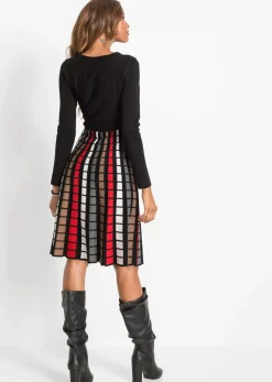 bonprix bonprix Vestido de punto con cuadros Negro-rojo-marrón-blanco lana de cuadros Discount