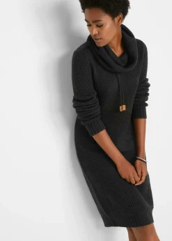 bonprix bonprix Vestido de punto con cuello tipo chal Negro Hot